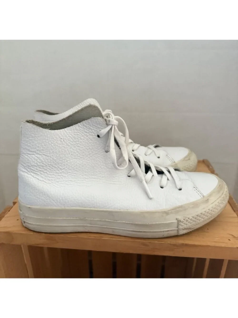 Converse Chuck Taylor All Star Mens Size 5 White Leather Prime Hi Top Sneakers - Picture 8 of 15